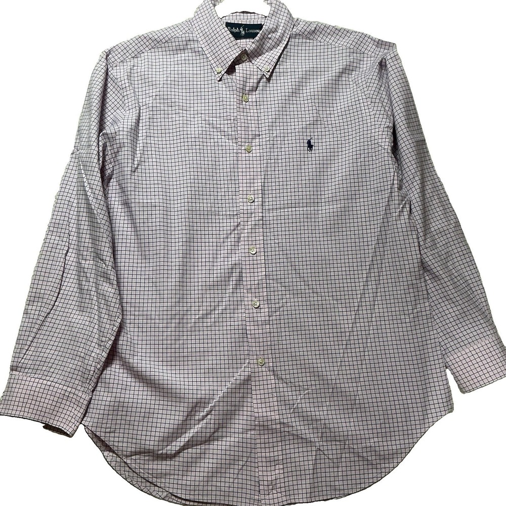 Polo Ralph Lauren Button Up Shirt Mens 16 32/33 Classic Fit Pink Plaid Cotton